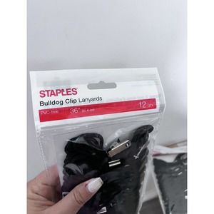 108 Staples bulldog clip lanyards, Black, 12/Pack (9 Bags)